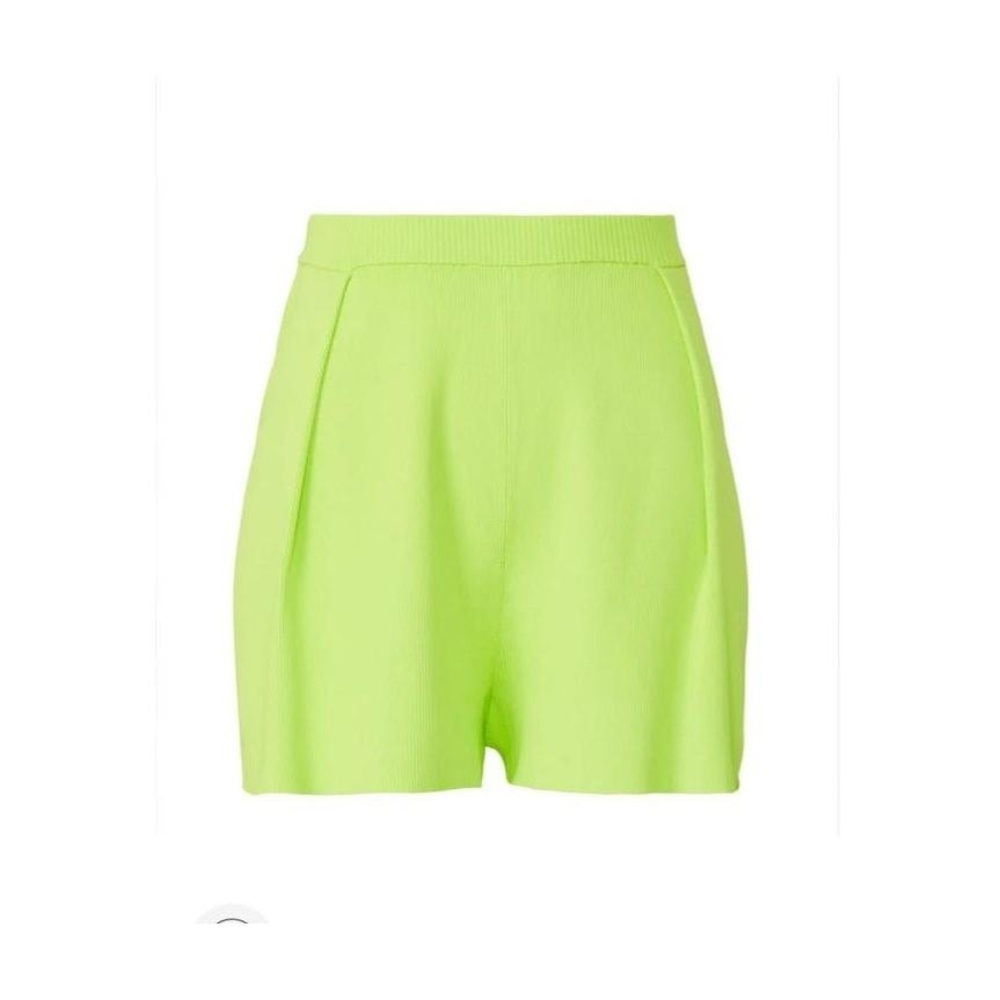 Lapointe Pleated Ribbed Neon Green Knit High Waisted Biker Shorts Small
